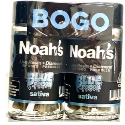 BLUE POISON BOGO LIVE ROSIN DIAMOND INFUSED 5PK PREROLLS | SATIVA