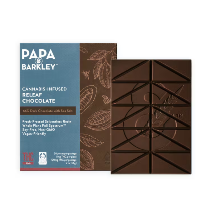 Releaf Dark Chocolate Bar with Sea Salt, 100mg THC