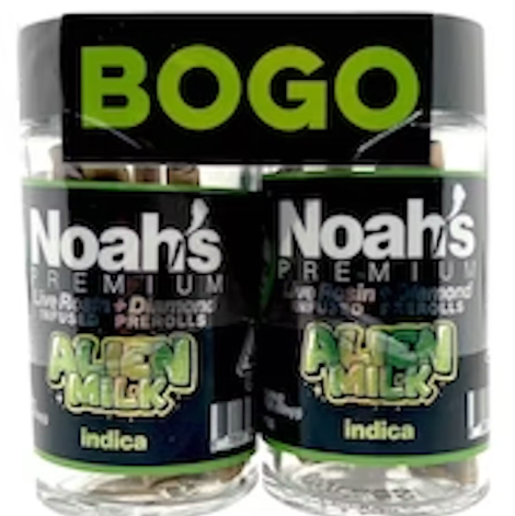 ALIEN MILK BOGO LIVE ROSIN DIAMOND INFUSED 5PK PREROLLS | INDICA